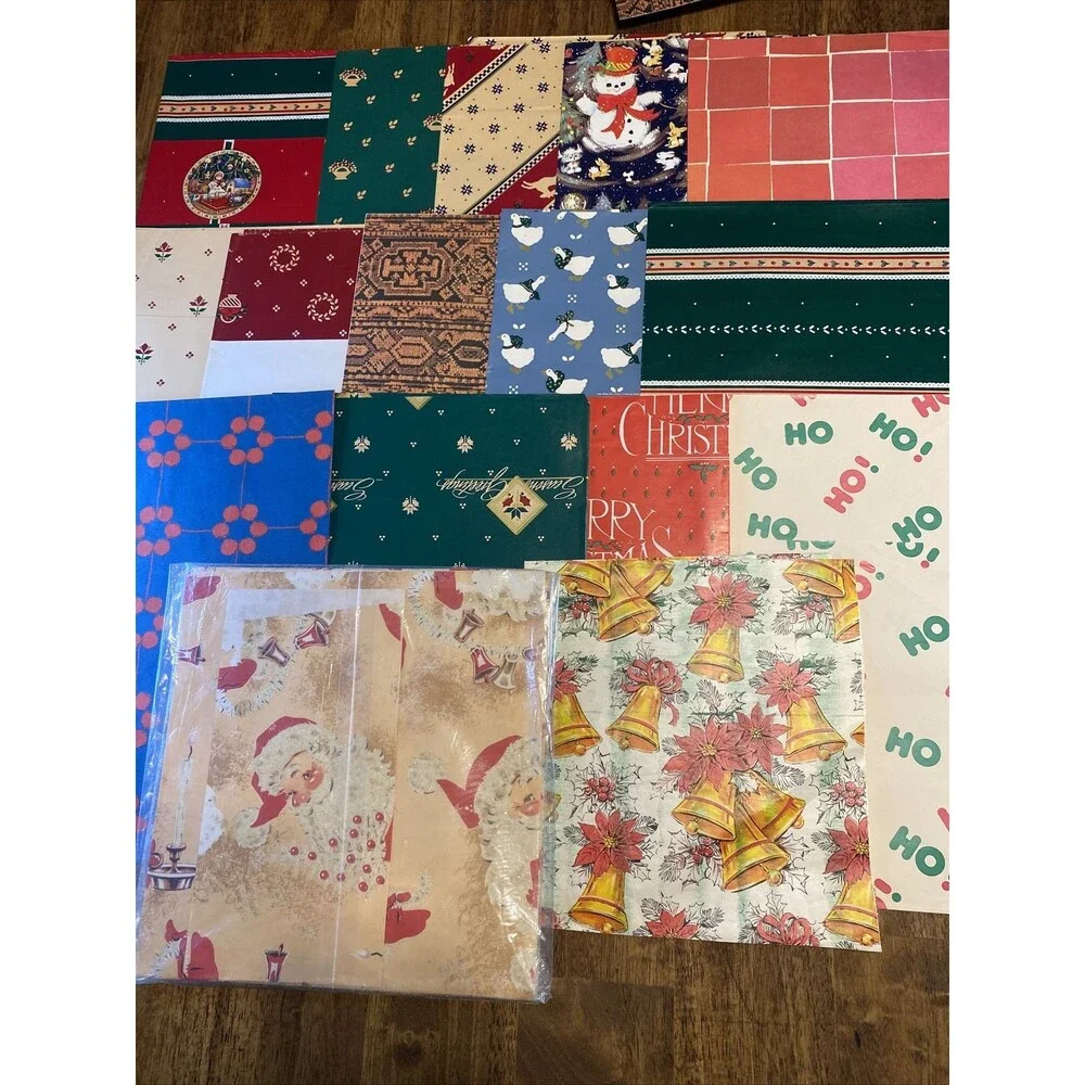 Vintage Christmas Gift Wrapping Paper SCRAPS AND PIECES LARGE LOT Crafts